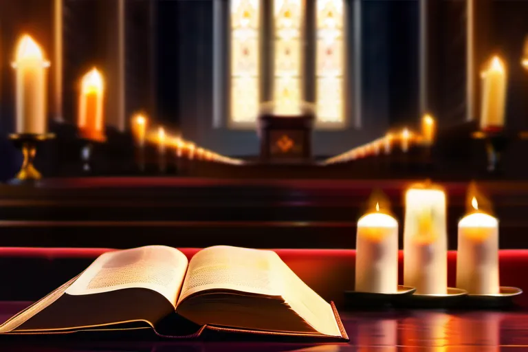 A solemn image of a synagogue on Yom Kippur with prayer books and candles. - Yom Kippur