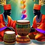 A vibrant image depicting a traditional Yoruba religious ceremony with colorful costumes, drums, and offerings. - Yoruba Religion