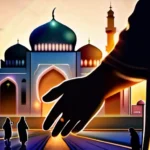 A beautiful image featuring a hand opening up towards a mosque or a community with people helping each other, symbolizing the spirit of zakat in Islam - Zakat, Islam, Pillar of Islam, Social Justice