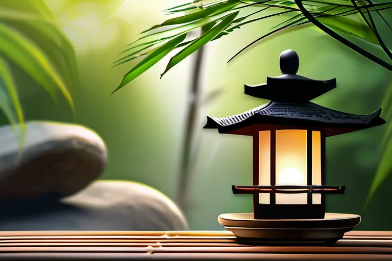 A serene image of a Zen garden with a stone lantern and bamboo plants, symbolizing tranquility and mindfulness. - Zen Buddhism