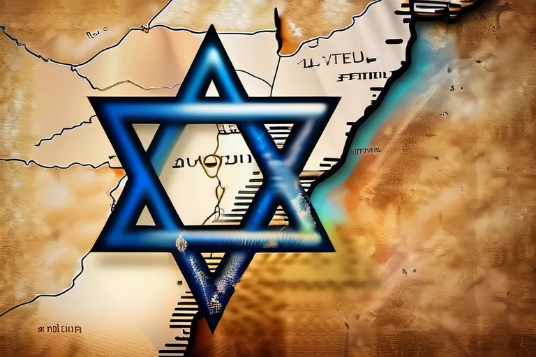 A stylized map of Israel with a star of David overlay. - Zionism