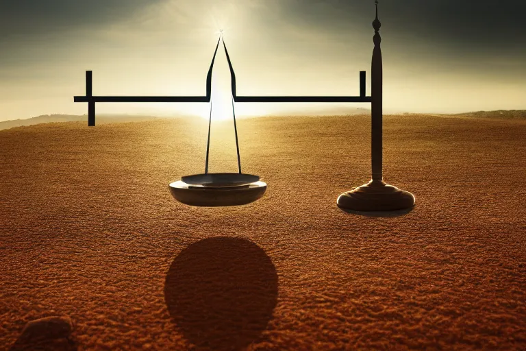 A visually appealing cover image featuring a balance scale with religious symbols on one side and abstract concepts on the other, symbolizing the comparison between religion and belief system. - religion vs belief system