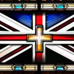 A stained-glass window depicting the British flag with a cross superimposed over it - Church of England