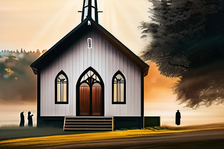 A peaceful Mennonite community gathering in a church, with traditional clothing and simple architecture. - Mennonite Beliefs