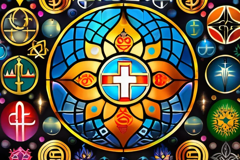 A colorful mosaic of various religious symbols representing the world's major religions. - religions, popular religions, unique characteristics