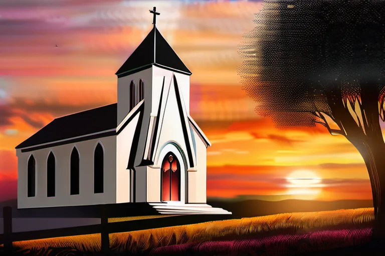 A serene image of a Nazarene church with a vibrant sunset in the background, symbolizing the unique and distinct nature of the faith. - Nazarene Religion