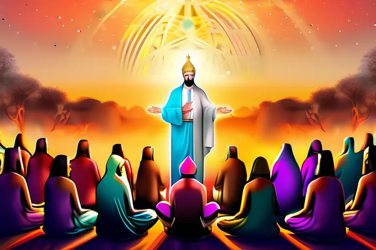 A vibrant, diverse crowd gathered around a central figure representing the world's best-known religion, symbolizing unity and spiritual growth. - world's best religion 2022