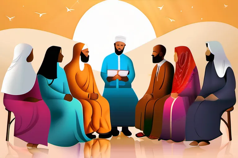 A vibrant, diverse group of people from both Christian and Muslim backgrounds gathered together in peaceful dialogue, symbolizing the unity and harmony of Chrislam 2022. - Chrislam 2022