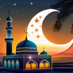 A serene mosque at sunset with a crescent moon and star in the sky, symbolizing faith and religious thought. - Iman, Islamic Religious Thought