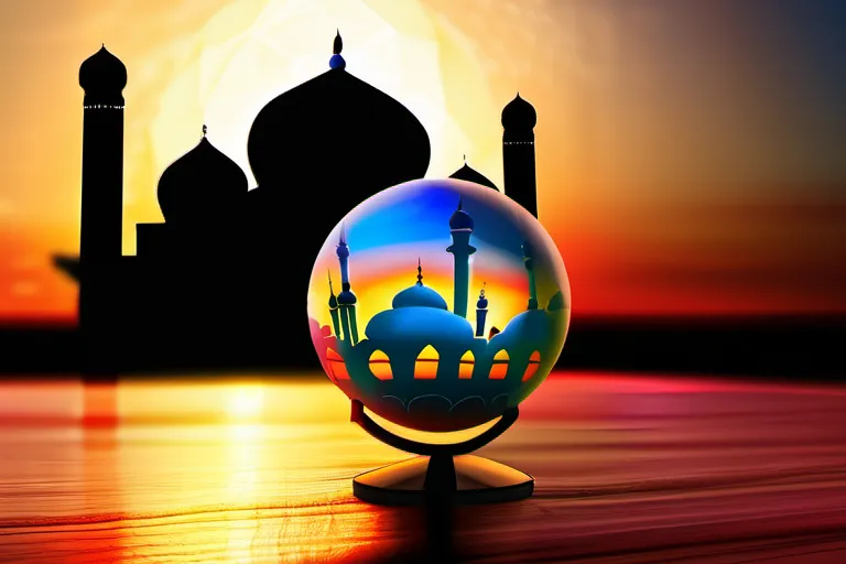 A vibrant mosque at sunset with a globe in the foreground symbolizing the global impact of Islamic faith on religious thought. - Islamic Faith Impact Religious Thought