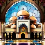 A serene image of a mosque with a stained-glass window depicting Jesus. - Muslim Jesus