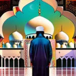 A vibrant, colorful image depicting a mosque with a sheikh standing in front, symbolizing the central role of Sheikh religion in Islamic culture. - Sheikh Religion Impact