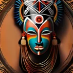 A vibrant image featuring traditional Vodun symbols such as the Adjaka mask, a loa (spirit), and various African motifs. - Vodun Religion