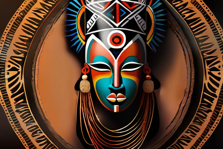 A vibrant image featuring traditional Vodun symbols such as the Adjaka mask, a loa (spirit), and various African motifs. - Vodun Religion