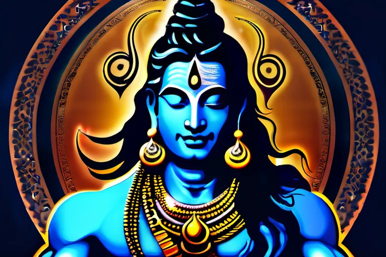 A powerful image of Lord Shiva with multiple arms, a serpent around his neck, and a third eye on his forehead. - Lord Shiva