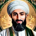 Create a captivating image showcasing Prophet Muhammad as a charismatic and enlightened individual, surrounded by symbols of Islam's major tenets. - Prophet Muhammad