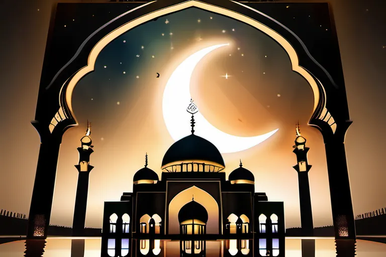 A serene image of a mosque with a star and crescent overlaying an iconic Christian cross. - Jesus in Islam