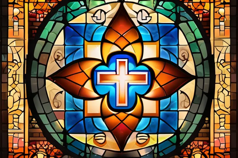 A colorful mosaic depicting various Christian symbols representing different denominations. - Christian Denominations