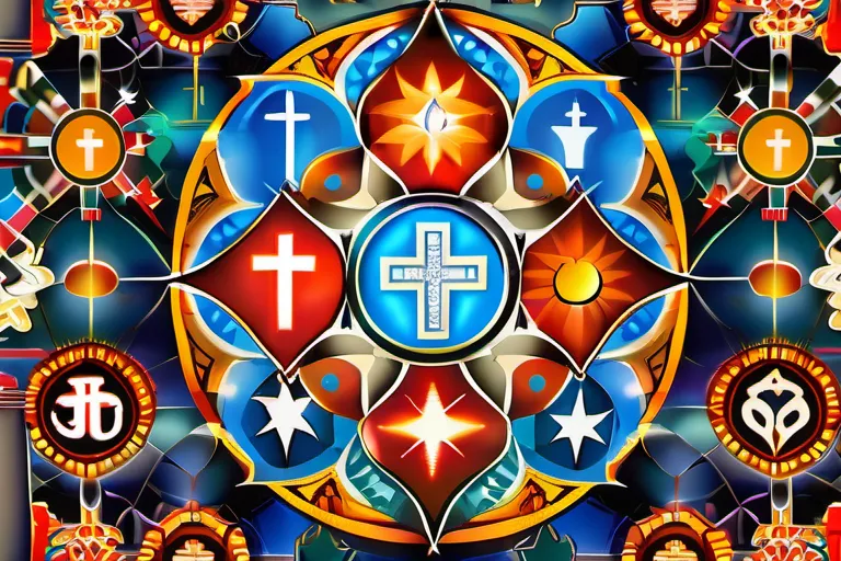 A vibrant, colorful mosaic depicting various religious symbols from around the world. - religious diversity