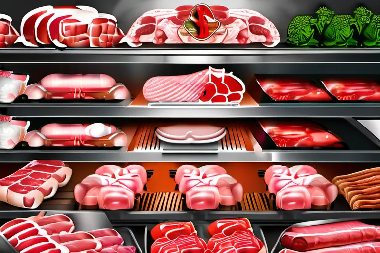 A visually appealing cover image featuring a close-up of a halal meat section with a small portion of pork off to one side, symbolizing the prohibition of pork in Islam. - Muslim dietary laws, Islamic prohibitions, pork consumption