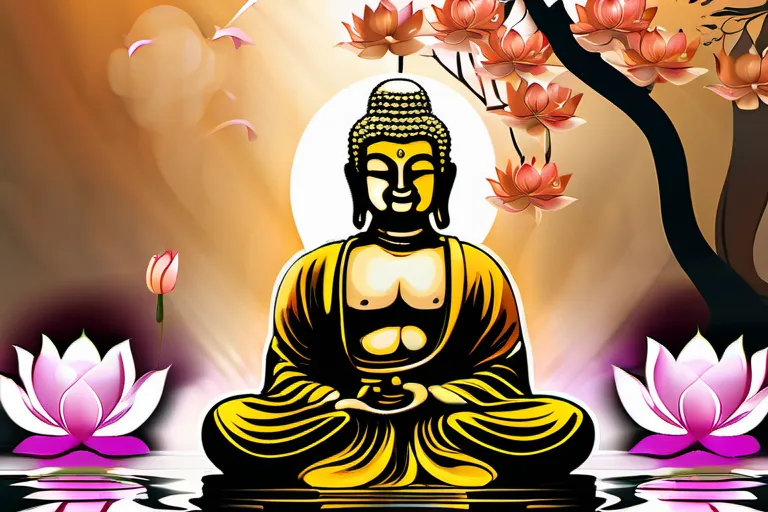 A serene image of a Buddha statue, surrounded by lotus flowers, symbolizing the Four Noble Truths. - Four Noble Truths