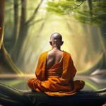 A serene image of a Buddhist monk meditating in a tranquil forest setting, symbolizing peace and mindfulness. - Buddhism, Desire, Avoidance, Enlightenment