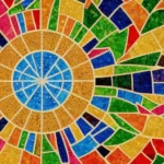 A colorful mosaic depicting various Christian symbols representing different denominations. - Christian denominations