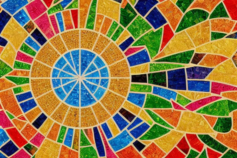 A colorful mosaic depicting various Christian symbols representing different denominations. - Christian denominations