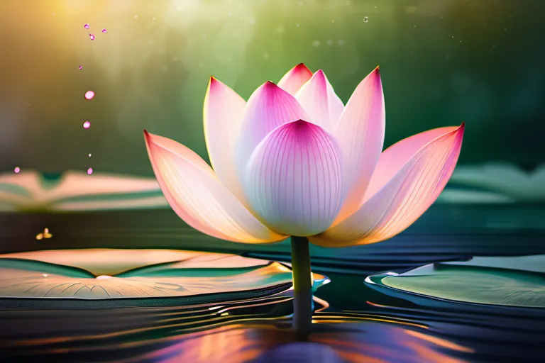 A serene image of a lotus flower blooming amidst water, symbolizing the cycle of birth, death, and rebirth in Hinduism. - reincarnation hinduism