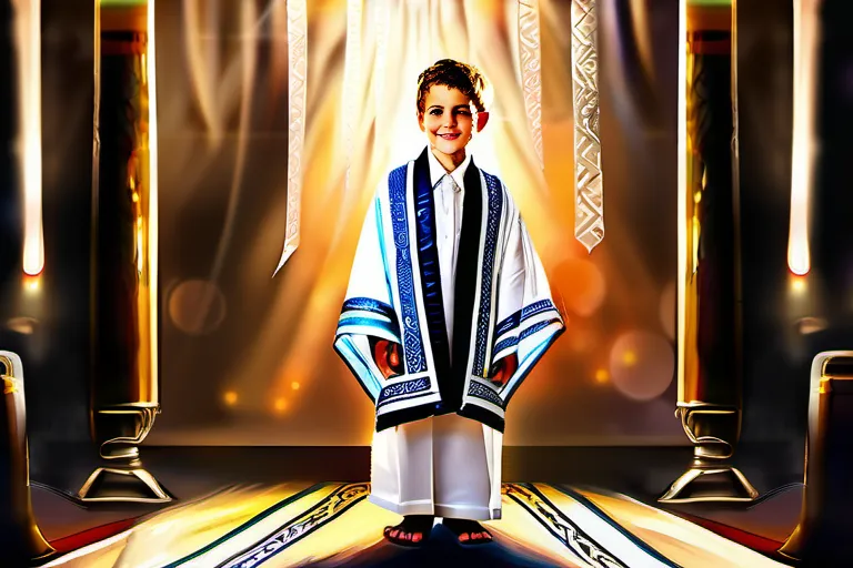 A young Jewish boy wearing a tallit and tefillin, standing under the chuppah during his Bar Mitzvah ceremony. - Bar Mitzvah