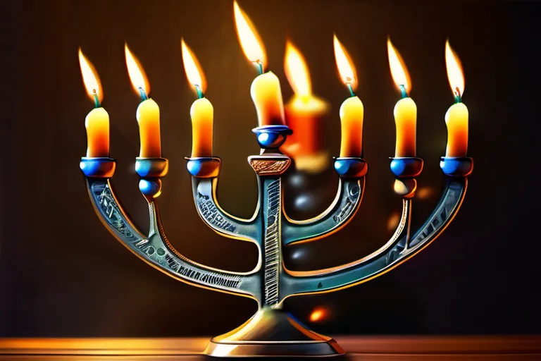 A beautifully lit menorah with nine candles, one unlit, symbolizing the upcoming Hanukkah celebration. - Hanukkah