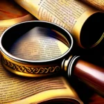 A close-up image of an open Torah scroll with a magnifying glass over it, symbolizing the deep study and reverence for the text. - Jewish Torah