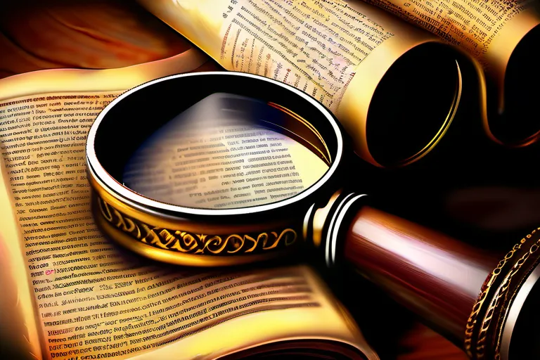 A close-up image of an open Torah scroll with a magnifying glass over it, symbolizing the deep study and reverence for the text. - Jewish Torah