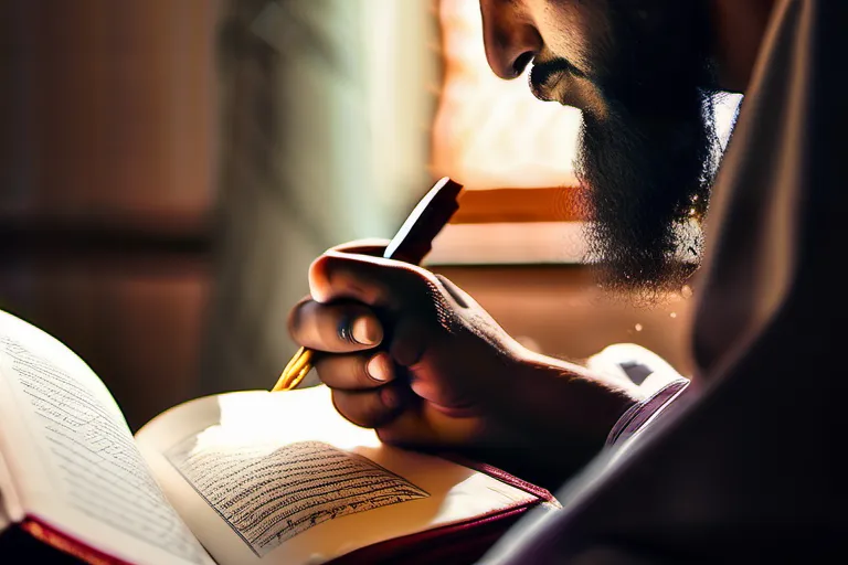 A close-up image of a Muslim reciting the Quran with a serene expression, symbolizing the peace and devotion associated with this practice. - Muslims Memorize Quran