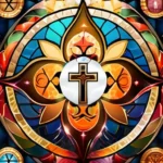 A vibrant mosaic depicting various religious symbols from around the world. - religion diversity