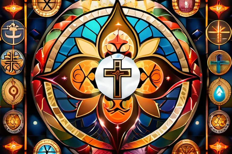 A vibrant mosaic depicting various religious symbols from around the world. - religion diversity