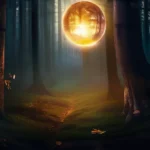 A mystical forest at dusk with a glowing orb hovering above, symbolizing the invisible forces that drive human belief. - belief, invisible, psychology, history, culture