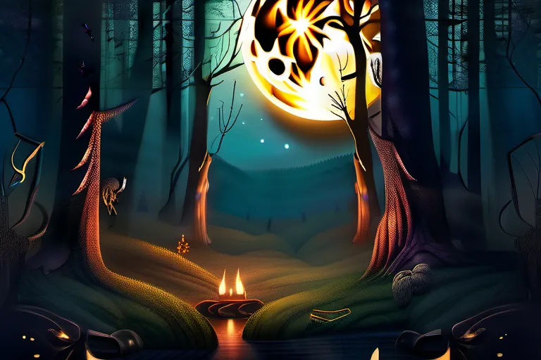 A mystical forest scene at dusk with a glowing moon, symbolizing the connection between Wiccans and nature. - Wicca spells