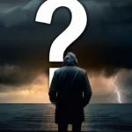 A thoughtful person contemplating a question mark against a backdrop of a dark, stormy sky. - God, Evil, Philosophy, Religion, Theology