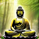 A serene image of a Buddha statue against a backdrop of a tranquil forest, symbolizing the peaceful and non-theistic nature of Buddhism. - Buddhism, God, No God