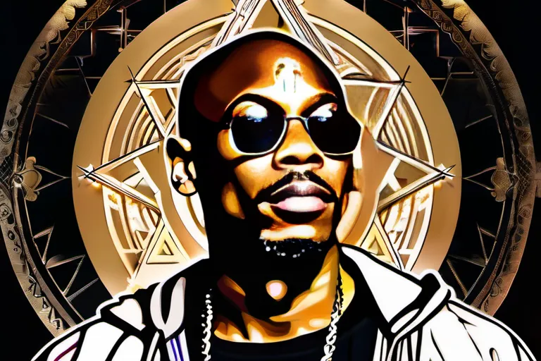 A thoughtful, contemplative image of Dave Chappelle with a backdrop of a spiritual or religious symbol. - Dave Chappelle Religion