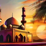 A vibrant mosque against a sunset backdrop, symbolizing the growth and influence of Islam in modern times. - Islam Growth Society