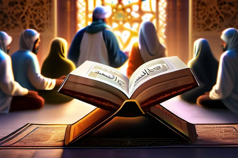 A visually appealing cover image featuring an open Quran with a diverse group of people gathered around it, symbolizing unity and respect for different faiths. - Quran, Muslim Bible, Islam, interfaith dialogue