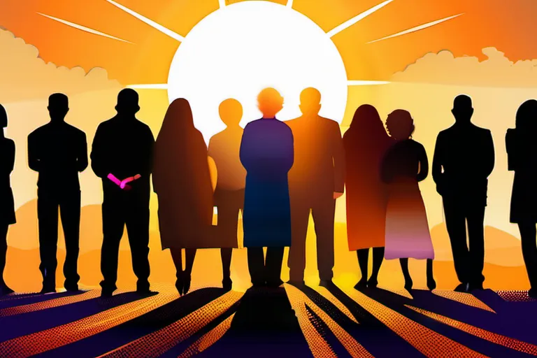 A diverse group of people standing together under a banner that reads 'Secularism, Atheism, Agnosticism' with the sun rising behind them. - non-religious importance