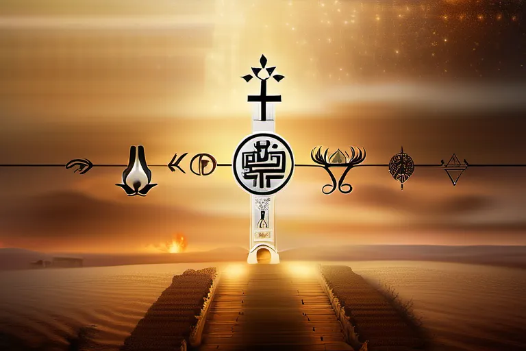 An image depicting a timeline with ancient symbols representing the oldest known religion at one end, merging into contemporary symbols at the other. - oldest known religion importance