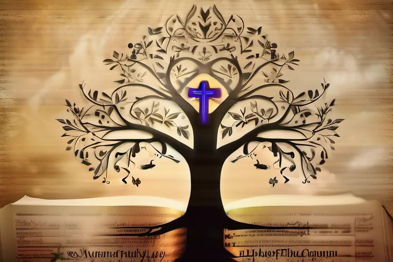 A beautifully illustrated family tree with a Bible and cross in the background. - Old Testament genealogies Christian interpretation