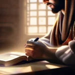 A serene image of a Bible open to the book of Habakkuk, with a thoughtful figure contemplating its pages. - Habakkuk in Christianity