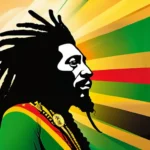 A vibrant image featuring the colors green, gold, and red, with a Rastafarian flag, dreadlocks, and a lion (symbolizing Emperor Haile Selassie I) prominently displayed. - Rastafarianism