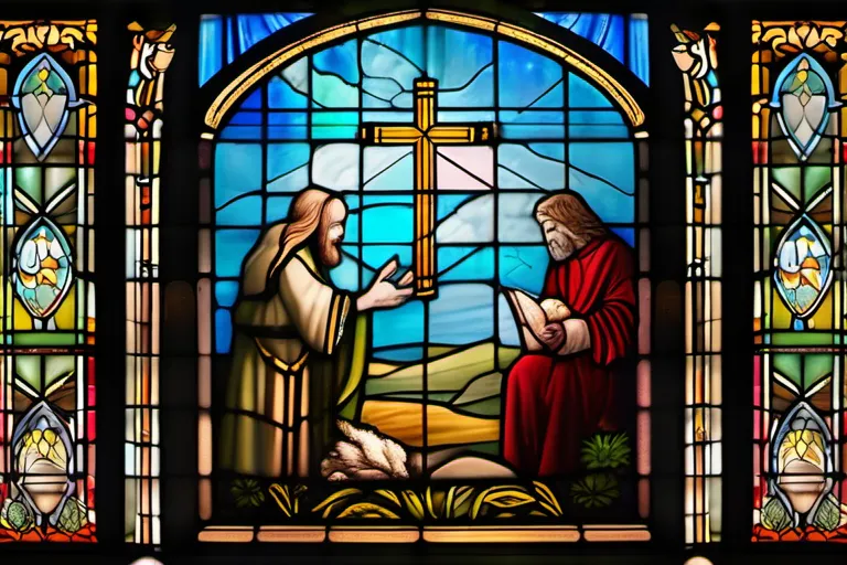 A stained-glass window depicting scenes from both the Old and New Testaments, symbolizing their interconnectedness in Christianity - Old Testament in Christianity