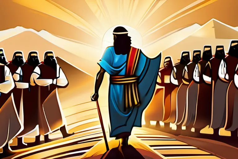 A dynamic illustration depicting Moses leading the Israelites out of Egypt, symbolizing the liberation and faith of the Christian people. - Exodus Story Christianity